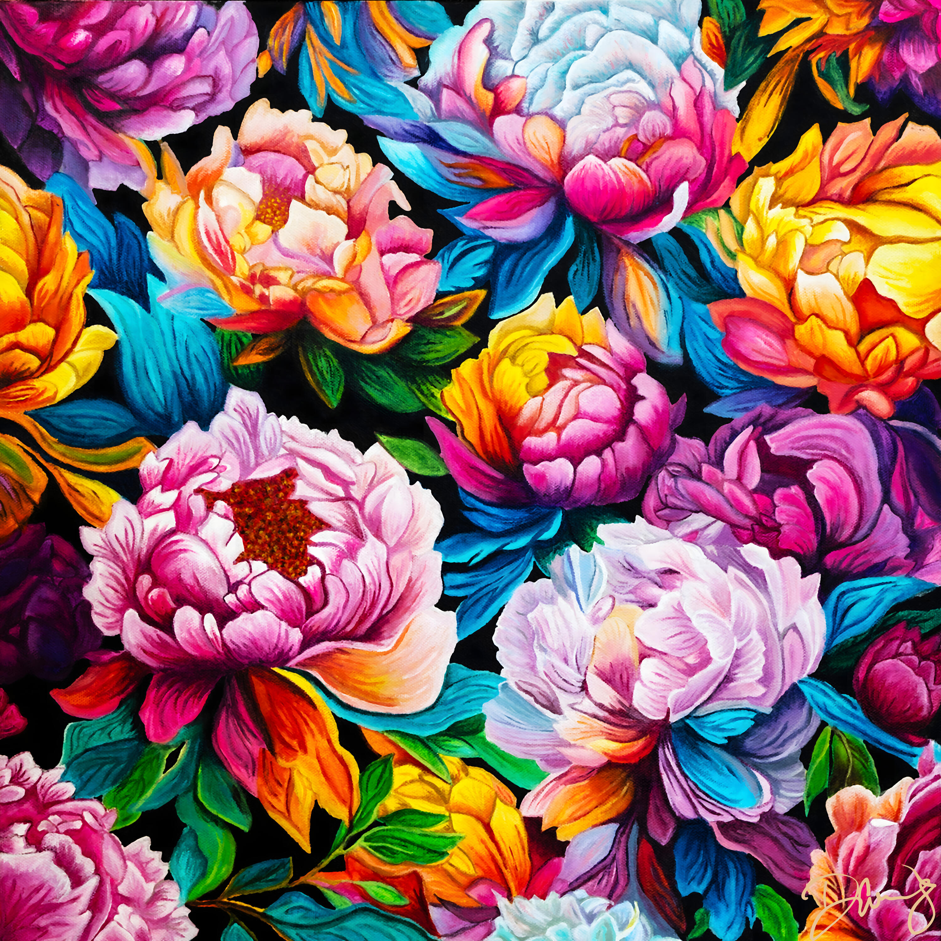 Neon Peonies